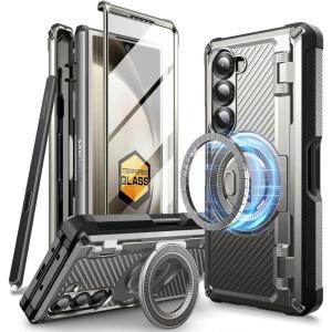 imageSUPCASE for Z Fold 6 Case with S Pen Holder UB Pro Mag Compatible with MagSafe Military Grade Protection Builtin Screen Protector ampamp Magnetic Ring Holder Rugged Phone Case BlackTiGray