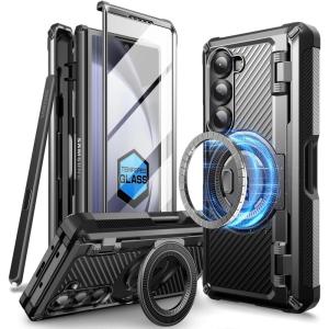 imageSUPCASE for Z Fold 6 Case with S Pen Holder UB Pro Mag Compatible with MagSafe Military Grade Protection Builtin Screen Protector ampamp Magnetic Ring Holder Rugged Phone Case BlackBlack