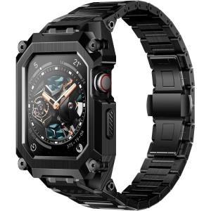 imageSUPCASE Unicorn Beetle Steel Case with Band for Apple Watch Series 98SE27654SE 4544mm Stainless Steel Metal Rugged Protective Case with Strap BandsDark