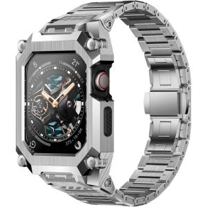imageSUPCASE Unicorn Beetle Steel Case with Band for Apple Watch Series 98SE27654SE 4544mm Stainless Steel Metal Rugged Protective Case with Strap BandsSilver