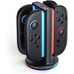 imageSUPCASE Charging Dock for Nintendo Switch 2 Joy Con Supports DualSide Charging 9 Light Modes Magnetic Controller Fast Charger Stand Station Compatible with Switch 2 Joy Con Accessories Black