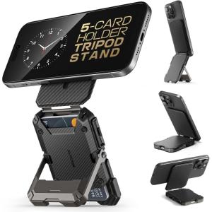 imageSUPCASE for MagSafe Wallet with Stand Magnetic Wallet for Men Hold 5 Cards Adjustable Stand RFID Blocking Phone Stand Credit Card Holder Tripod for iPhone 1615141312 Series BlackCarbon