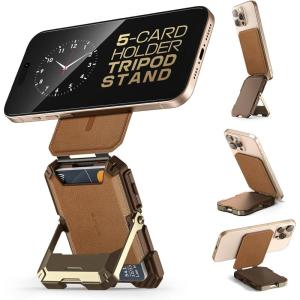 imageSUPCASE for MagSafe Wallet with Stand Magnetic Wallet for Men Hold 5 Cards Adjustable Stand RFID Blocking Phone Stand Credit Card Holder Tripod for iPhone 1615141312 Series BlackGenuine Leather