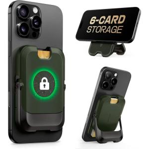 imageSUPCASE for MagSafe Wallet with Stand Magnetic Wallet for Men Women Hold 6 Cards RFID Blocking Strong Magnetic Lock Phone Stand Card Holder for iPhone 1615141312 Series Carbon BlackBattle Green