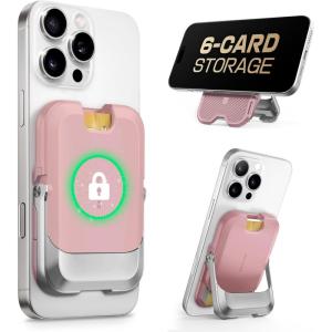 imageSUPCASE for MagSafe Wallet with Stand Magnetic Wallet for Men Women Hold 6 Cards RFID Blocking Strong Magnetic Lock Phone Stand Card Holder for iPhone 1615141312 Series Carbon BlackBlush Pink