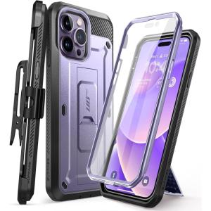 imageSUPCASE for iPhone 14 Pro Case with Stand ampamp BeltClip Unicorn Beetle Pro Builtin Screen Protector MilitaryGrade Drop Protection Heavy Duty Rugged Phone Case BlackViolte
