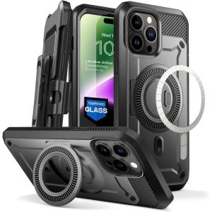 imageSUPCASE for iPhone 14 Pro Max Case with Tempered Glass Screen Protector Unicorn Beetle Pro Mag Compatible with MagSafe Builtin Stand ampamp BeltClip Magnetic Phone Case for iPhone 14 Pro Max BlackBlack