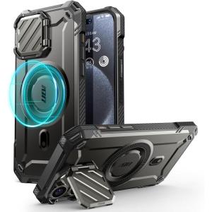 imageSUPCASE for iPhone 15 Pro Max Case with Camera Cover ampamp Stand UBMag XT Compatible with MagSafe Builtin Kickstand MilitaryGrade Protection Heavy Duty Rugged Magnetic Phone Case GuldanBlack