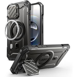 imageSUPCASE for iPhone 16e151413 Case with Camera Cover Stand UBMag XT Compatible with MagSafe Builtin Kickstand MilitaryGrade Protection Heavy Duty Magnetic Case for iPhone 16e 61quot BlackBlack
