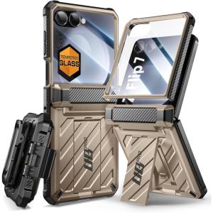 imageSUPCASE for Samsung Galaxy Z Flip 7 Case with Builtin Stand ampamp BeltClip Unicorn Beetle Pro Hinge Protection Front Tempered Glass Screen Protector Full Body MilitaryGrade Phone Cover DesertDesert