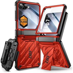 imageSUPCASE for Samsung Galaxy Z Flip 7 Case with Builtin Stand ampamp BeltClip Unicorn Beetle Pro Hinge Protection Front Tempered Glass Screen Protector Full Body MilitaryGrade Phone Cover DesertRuddy