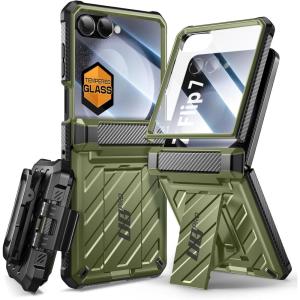 imageSUPCASE for Samsung Galaxy Z Flip 7 Case with Builtin Stand ampamp BeltClip Unicorn Beetle Pro Hinge Protection Front Tempered Glass Screen Protector Full Body MilitaryGrade Phone Cover DesertGuldan