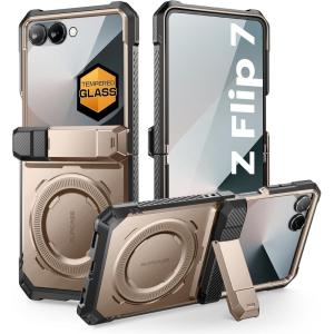 imageSUPCASE for Samsung Galaxy Z Flip 7 Case with Stand ampamp Front Screen Protector Unicorn Beetle Grip Support MagSafe Hinge Protection Full Body MilitaryGrade Rugged Back Phone Cover GuldanDesert