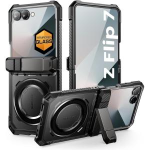 imageSUPCASE for Samsung Galaxy Z Flip 7 Case with Stand ampamp Front Screen Protector Unicorn Beetle Grip Support MagSafe Hinge Protection Full Body MilitaryGrade Rugged Back Phone Cover GuldanBlack