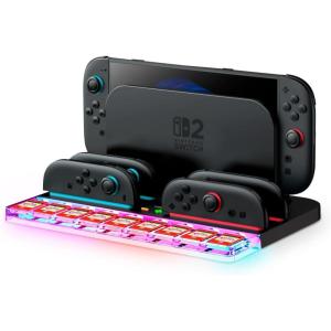 imageSUPCASE for Nintendo Switch 2 Joy Con Controllers Charger 9 Game Card Storage Ambient Lighting Allinone Organization Accessories for Switch 2 Heat Dissipation Slot for Dock with USB Cable