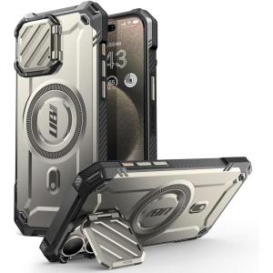 imageSUPCASE for iPhone 15 Pro Case with Stand Unicon Beetle Mag XT Compatible with MagSafe Builtin Camera Cover Kickstand Heavy Duty Rugged Strong Magnetic Phone Case for iPhone 15 Pro BlackGrey TiGray