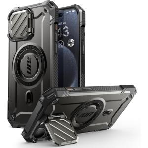 imageSUPCASE for iPhone 15 Pro Case with Stand Unicon Beetle Mag XT Compatible with MagSafe Builtin Camera Cover Kickstand Heavy Duty Rugged Strong Magnetic Phone Case for iPhone 15 Pro BlackBlack