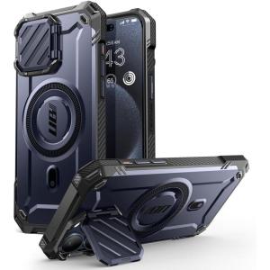 imageSUPCASE for iPhone 15 Pro Case with Stand Unicon Beetle Mag XT Compatible with MagSafe Builtin Camera Cover Kickstand Heavy Duty Rugged Strong Magnetic Phone Case for iPhone 15 Pro BlackMountain