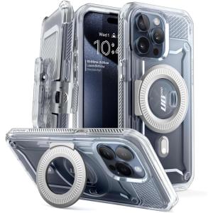 imageSUPCASE for iPhone 15 Pro Case with Stand Unicorn Beetle Pro Mag Builtin Screen Protector ampamp Belt Clip Compatible with MagSafe MilitaryGrade Magnetic Phone Case BlackClear