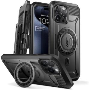 imageSUPCASE for iPhone 15 Pro Case with Stand Unicorn Beetle Pro Mag Builtin Screen Protector ampamp Belt Clip Compatible with MagSafe MilitaryGrade Magnetic Phone Case BlackBlack