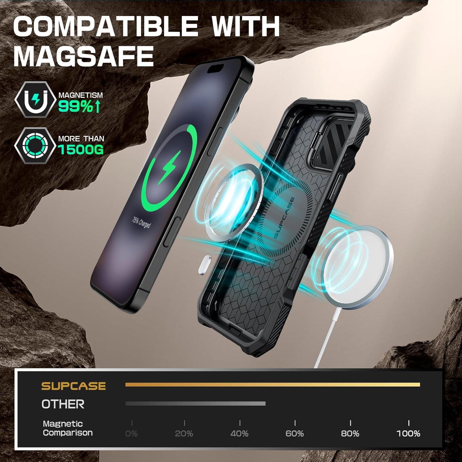 imageSUPCASE for iPhone 16 Case 61 2024 with Camera Cover Stand UBMag XT Compatible with MagSafe Builtin Kickstand MilitaryGrade Protection Heavy Duty Rugged Magnetic Phone Case BlackBlack