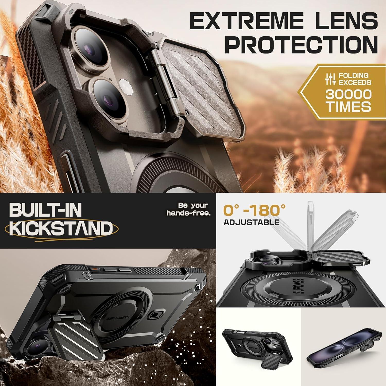 imageSUPCASE for iPhone 16 Case 61 2024 with Camera Cover Stand UBMag XT Compatible with MagSafe Builtin Kickstand MilitaryGrade Protection Heavy Duty Rugged Magnetic Phone Case BlackBlack