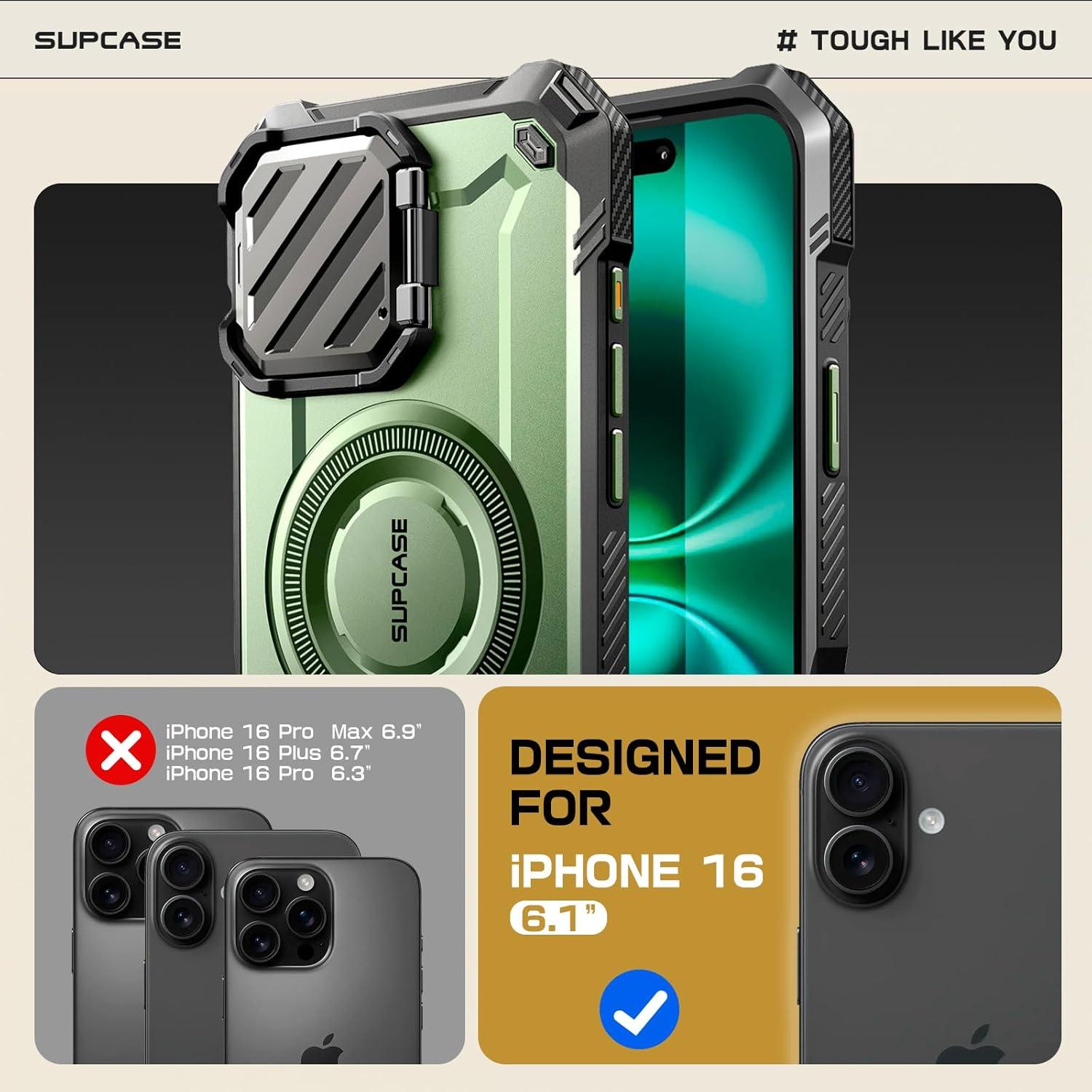imageSUPCASE for iPhone 16 Case 61 2024 with Camera Cover Stand UBMag XT Compatible with MagSafe Builtin Kickstand MilitaryGrade Protection Heavy Duty Rugged Magnetic Phone Case BlackGuldan