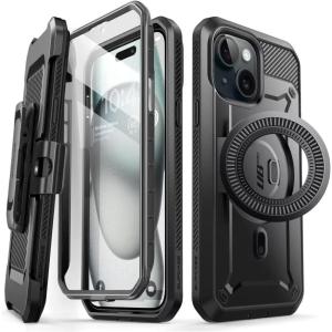 image:imageSUPCASE for iPhone 15 Plus Case with Stand Compatible with MagSafe Builtin Screen Protector amp Belt Clip MilitaryGrade Drop Protection Magnetic Phone Case for iPhone 15 Plus Black